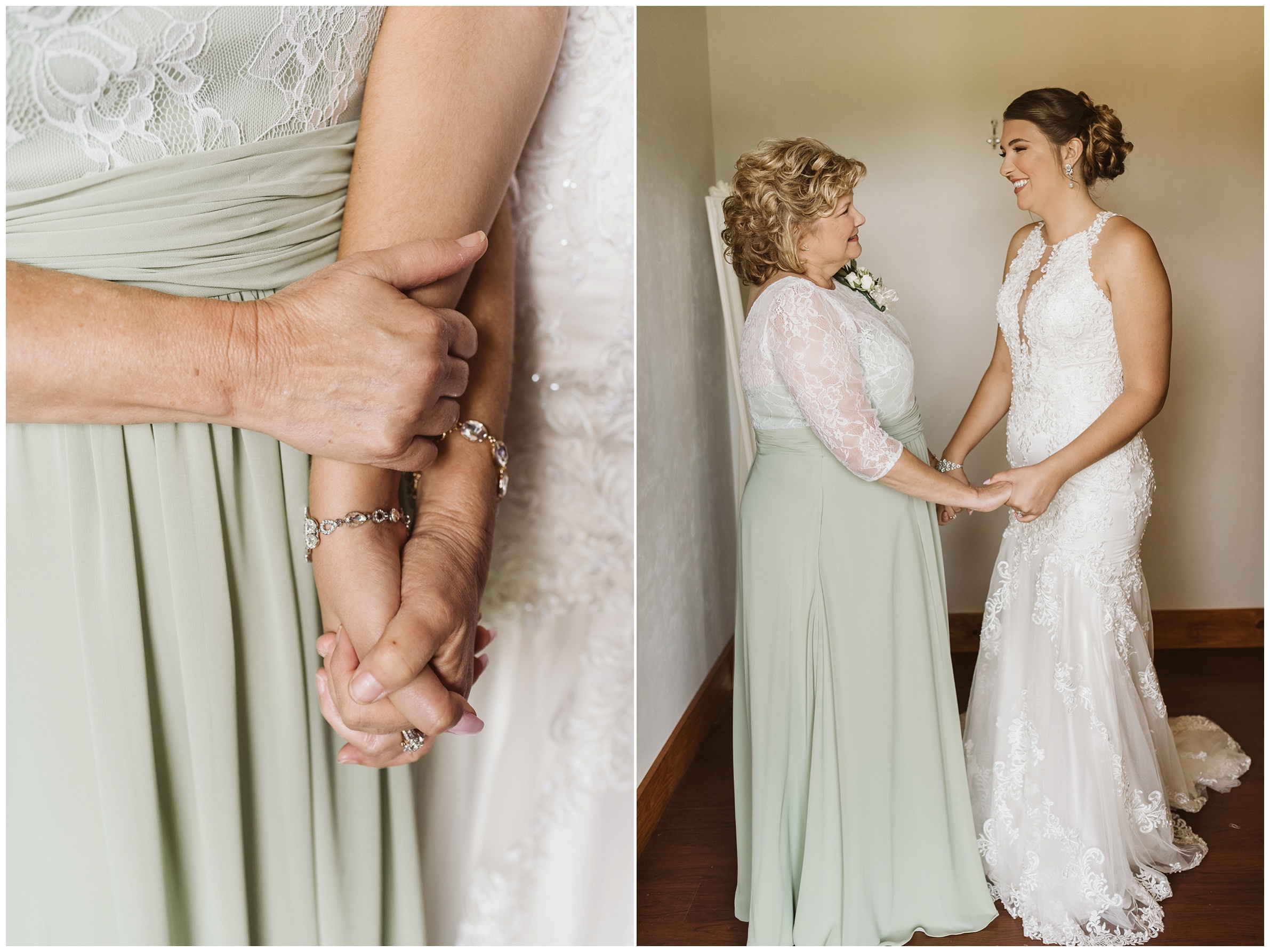 mother and bride holding hands