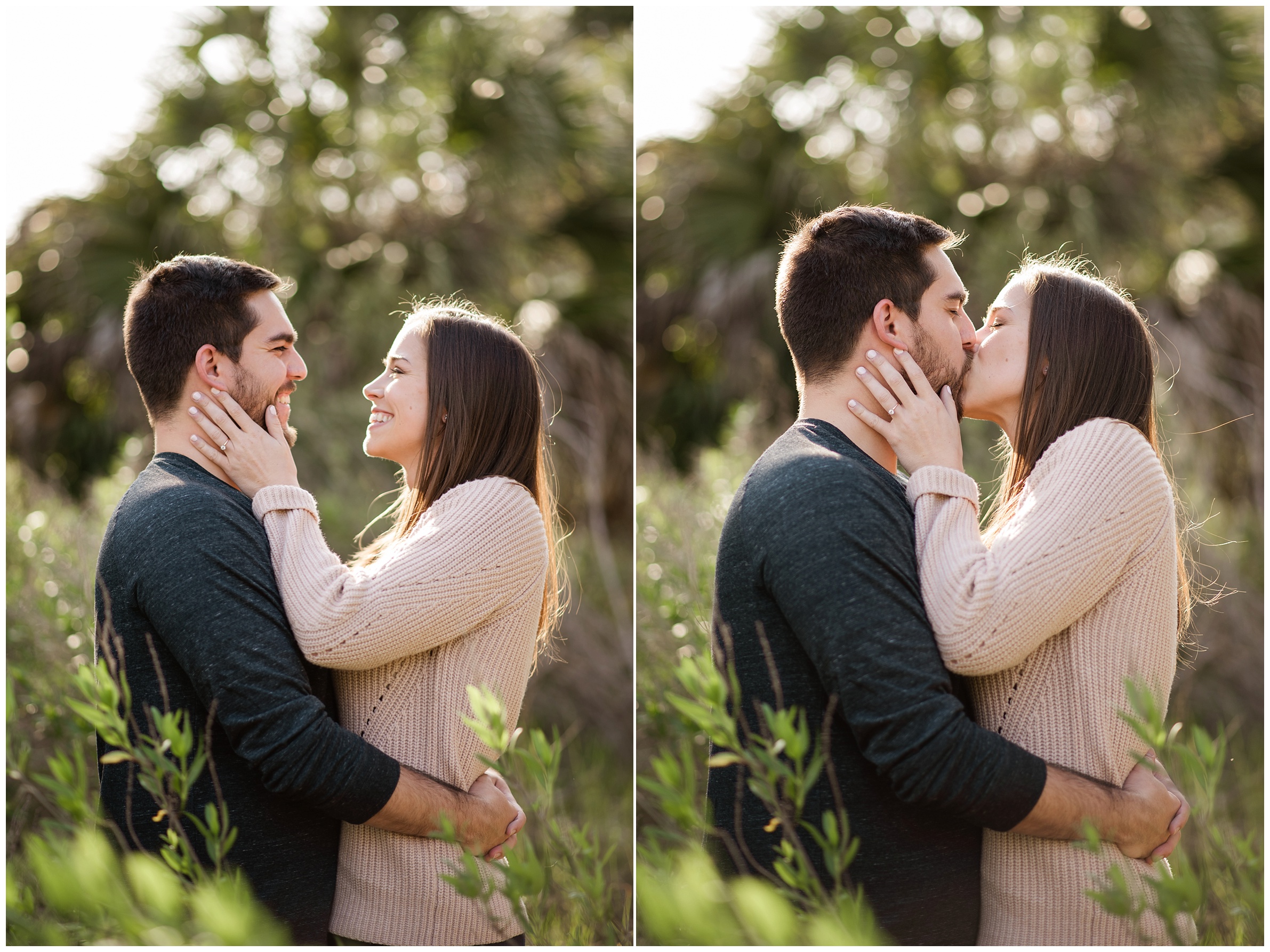 couple kissing in tall grass cedar key