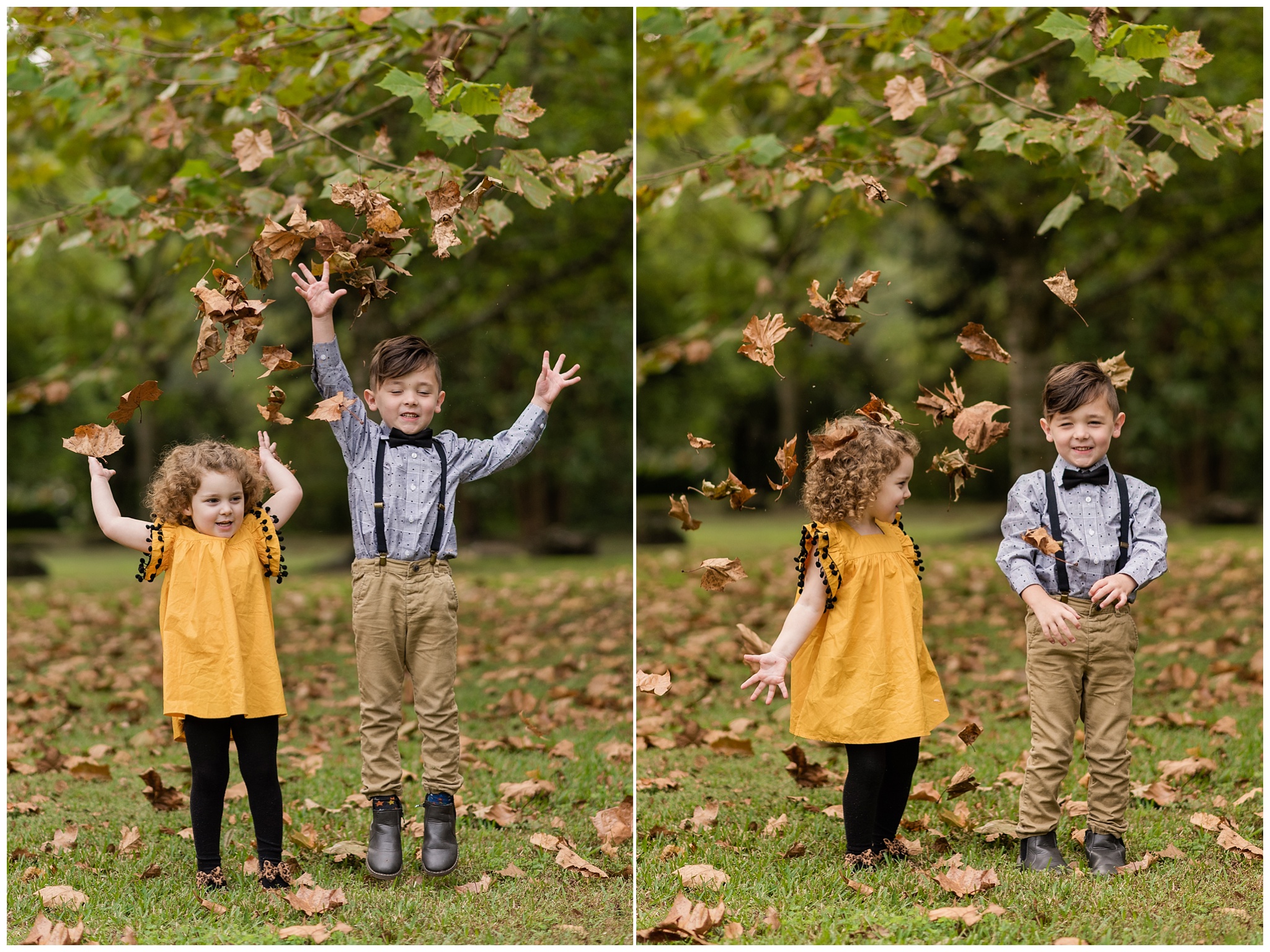 kids tossing leaves into the air