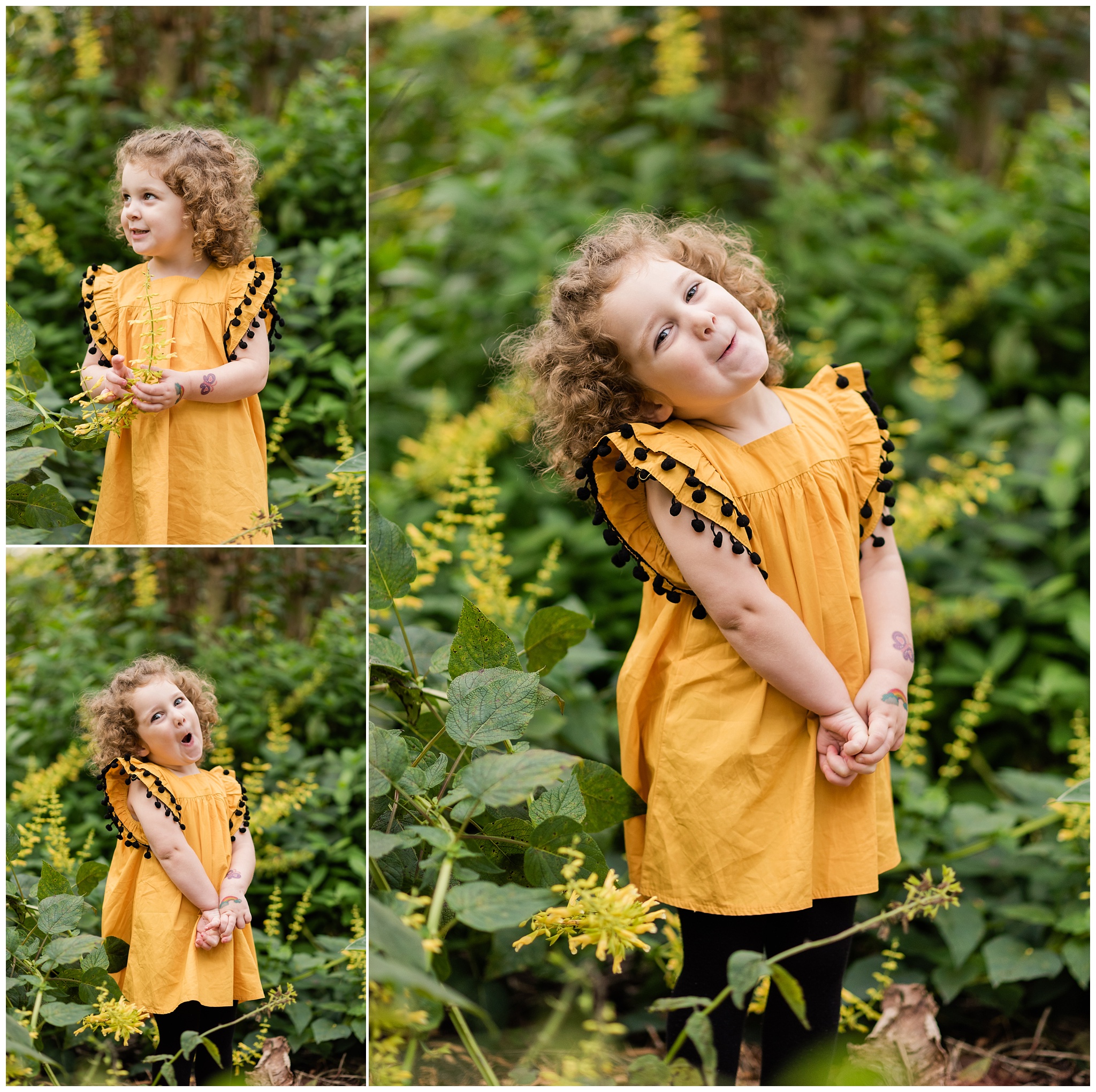 cute little girl in yellow dress posing for pictures