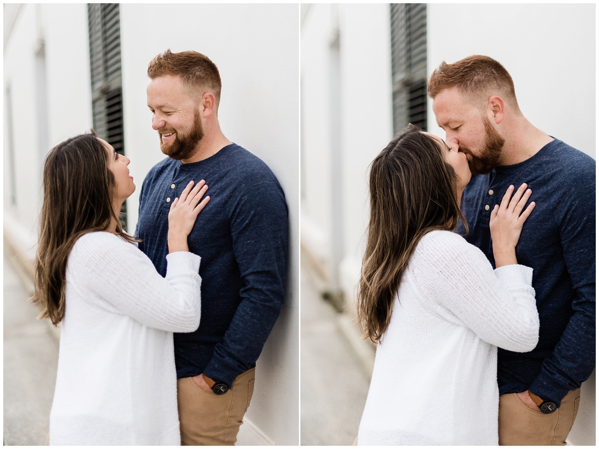Couple snuggling at engagement session